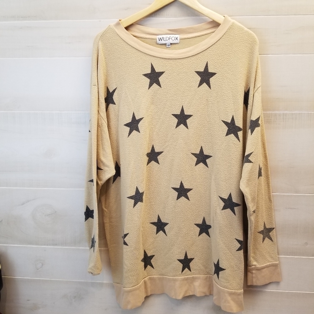 {XS} Wildfox Star Cozy Lightweight Sweatshirt Cream Black